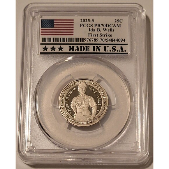 2025 S Clad Ida B Wells Quarter PR70 DCAM PCGS FS Made in USA Label - Picture 1 of 2